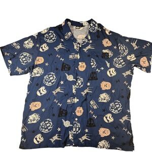 Star Wars Shirt Mens 2XL Blue Button Front Rayon Aloha Hawaiian Camp Print